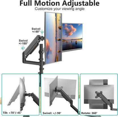 Adjustable Dual Monitor Arm for 13-32 inch Screens, 22 lbs per Arm