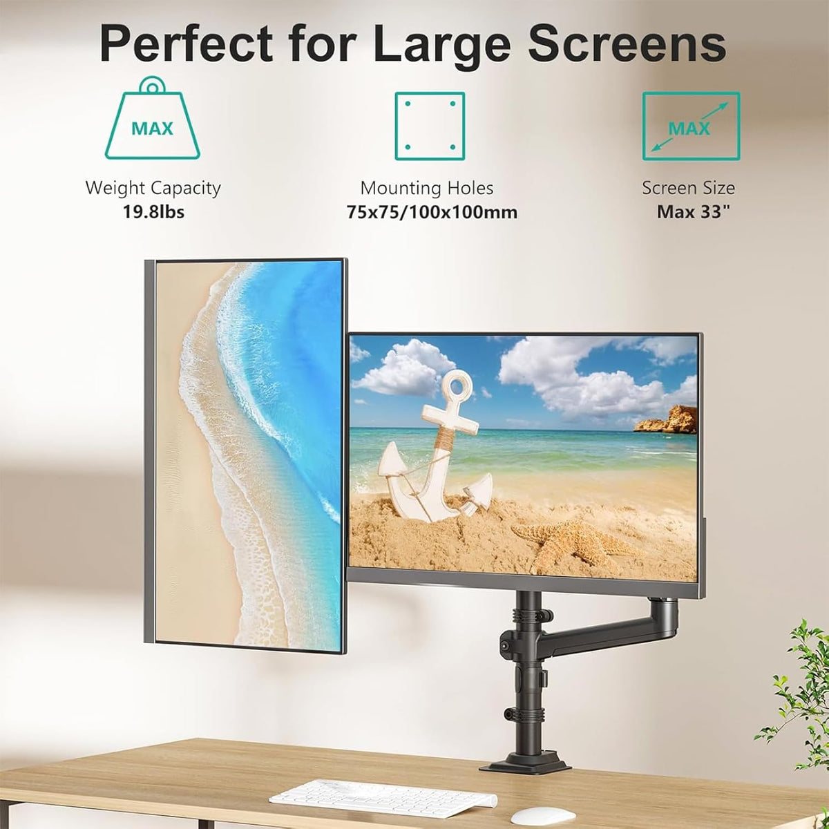 Adjustable Dual Monitor Arm for 13-32 inch Screens, 22 lbs per Arm