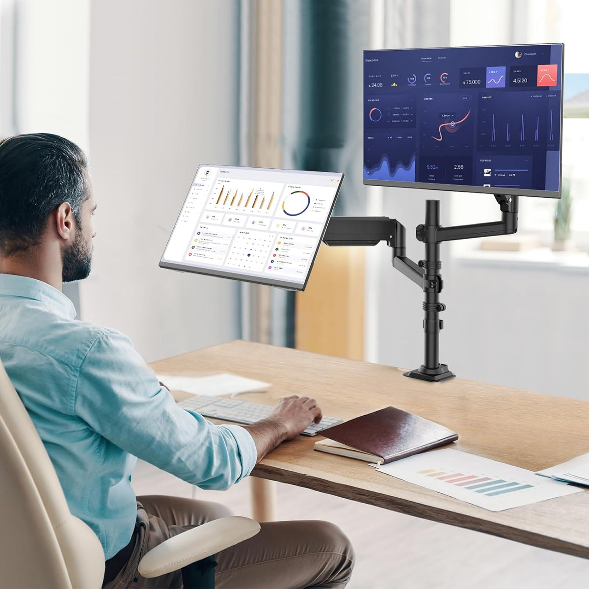 Adjustable Dual Monitor Arm for 13-32 inch Screens, 22 lbs per Arm