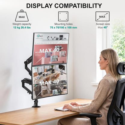 Adjustable Dual Monitor Arm for 13-32 inch Screens, 22 lbs per Arm