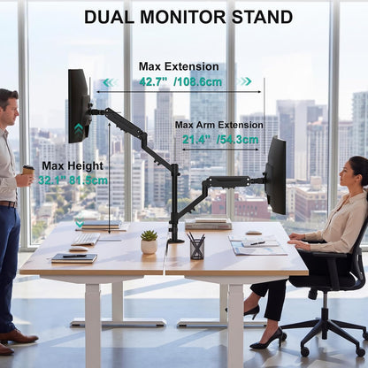 Adjustable Dual Monitor Arm for 13-32 inch Screens, 22 lbs per Arm