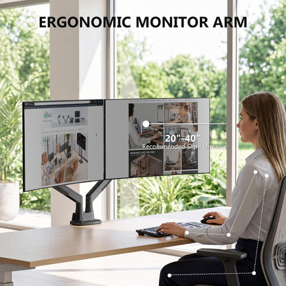 Adjustable Dual Monitor Arm for 13-32 inch Screens, 22 lbs per Arm