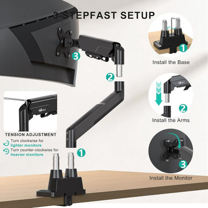 Adjustable Dual Monitor Arm for 13-32 inch Screens, 22 lbs per Arm