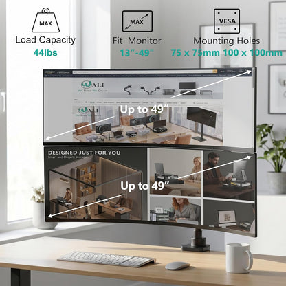 Adjustable Dual Monitor Arm for 13-32 inch Screens, 22 lbs per Arm