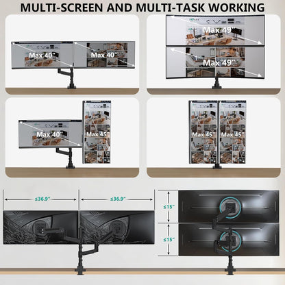 Adjustable Dual Monitor Arm for 13-32 inch Screens, 22 lbs per Arm