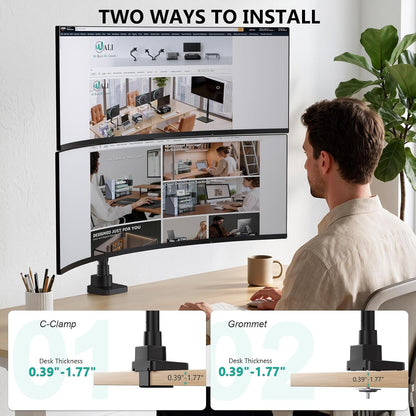 Adjustable Dual Monitor Arm for 13-32 inch Screens, 22 lbs per Arm