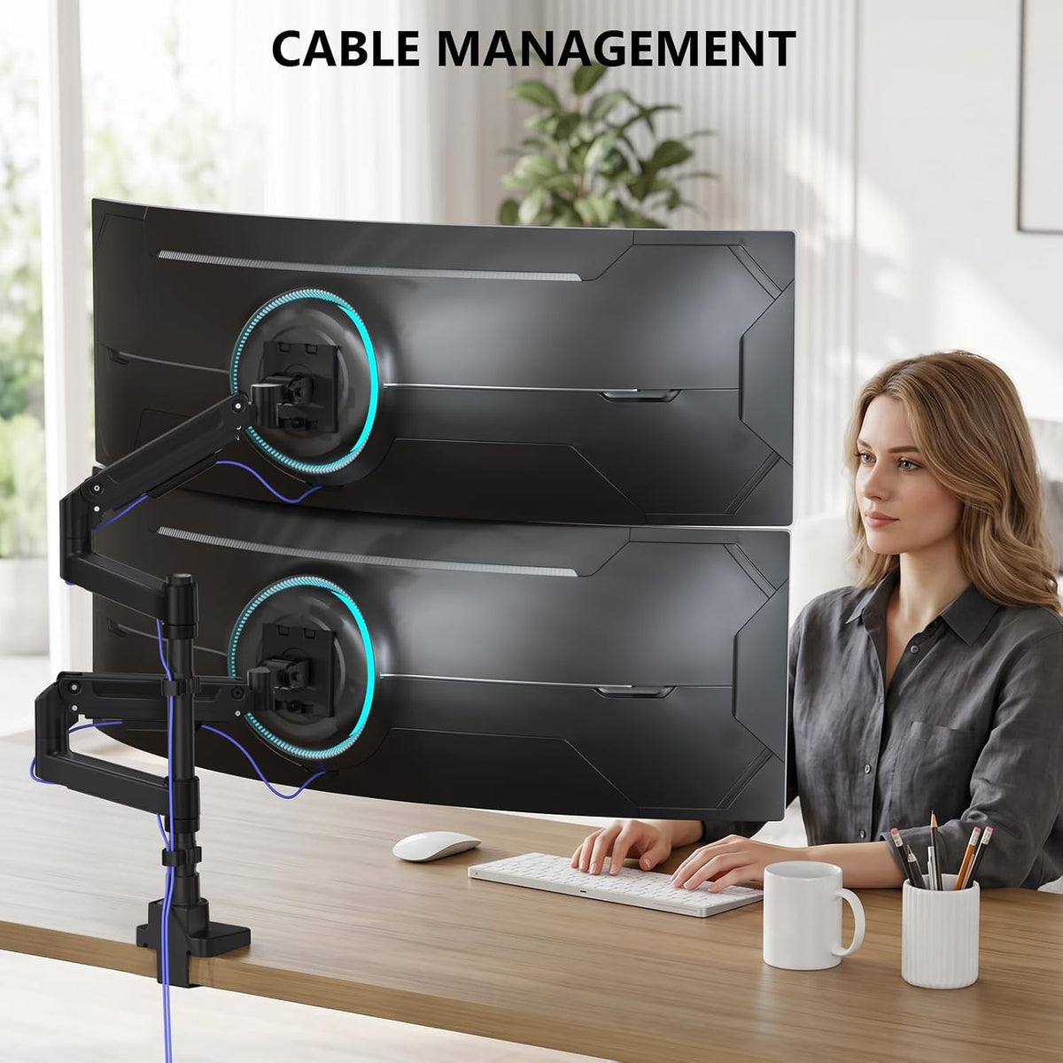 Adjustable Dual Monitor Arm for 13-32 inch Screens, 22 lbs per Arm