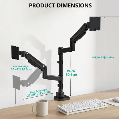 Adjustable Dual Monitor Arm for 13-32 inch Screens, 22 lbs per Arm