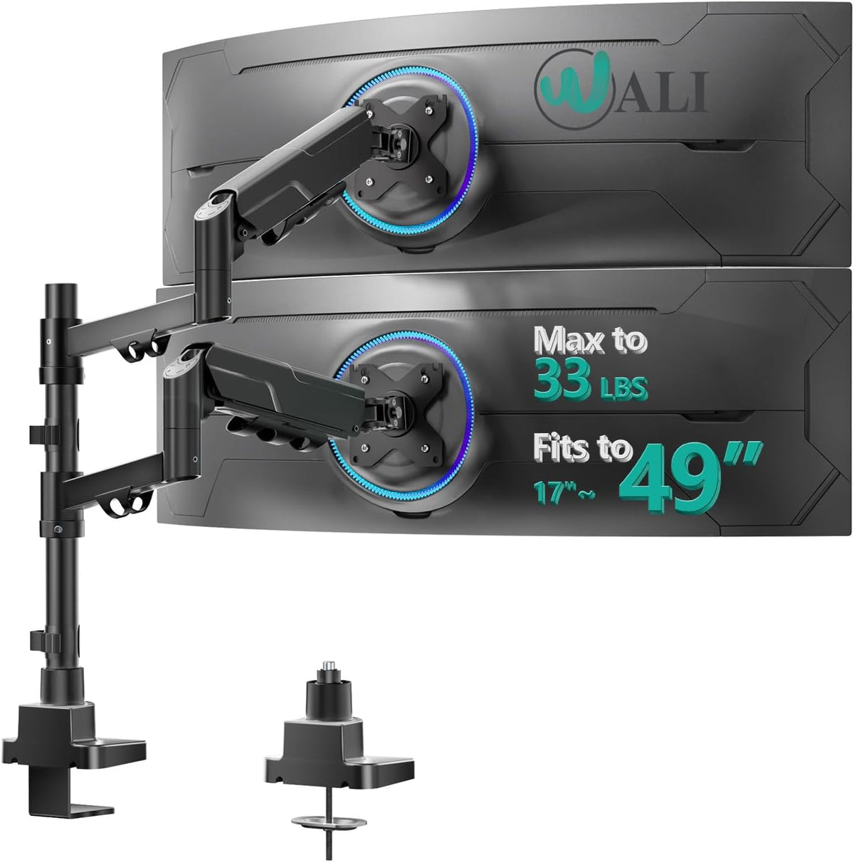 Adjustable Dual Monitor Arm for 13-32 inch Screens, 22 lbs per Arm