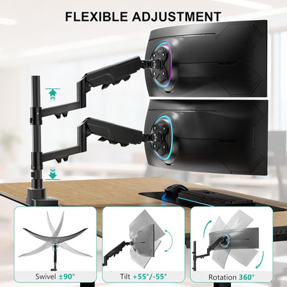 Adjustable Dual Monitor Arm for 13-32 inch Screens, 22 lbs per Arm