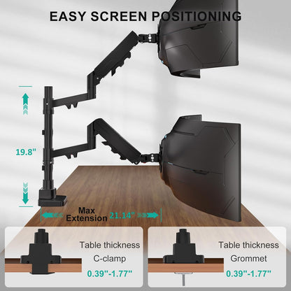 Adjustable Dual Monitor Arm for 13-32 inch Screens, 22 lbs per Arm