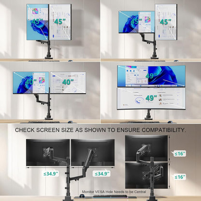 Adjustable Dual Monitor Arm for 13-32 inch Screens, 22 lbs per Arm
