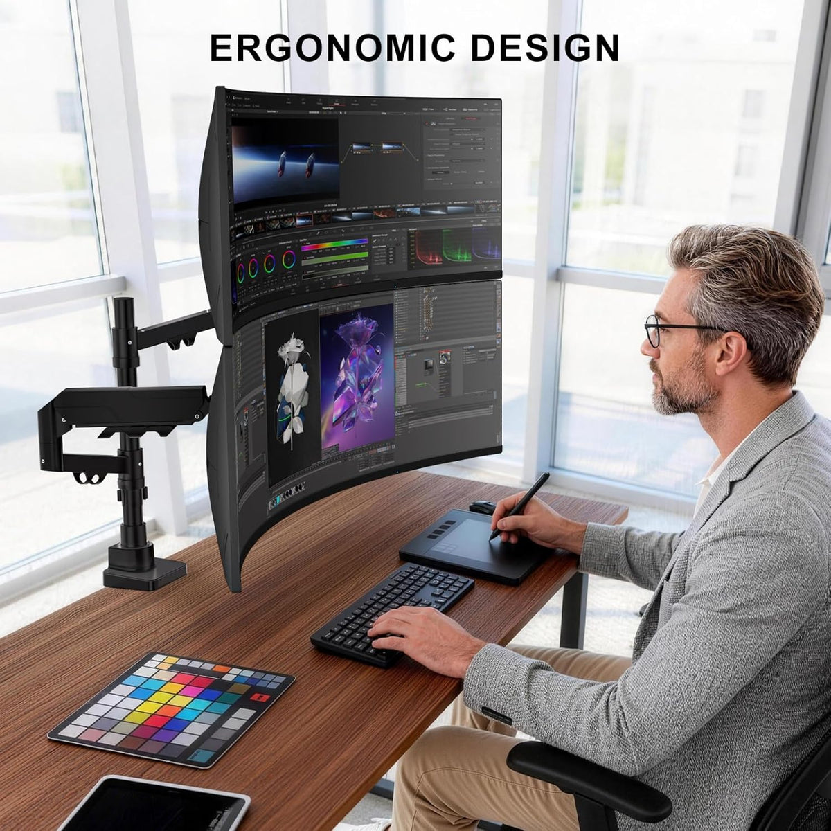 Adjustable Dual Monitor Arm for 13-32 inch Screens, 22 lbs per Arm
