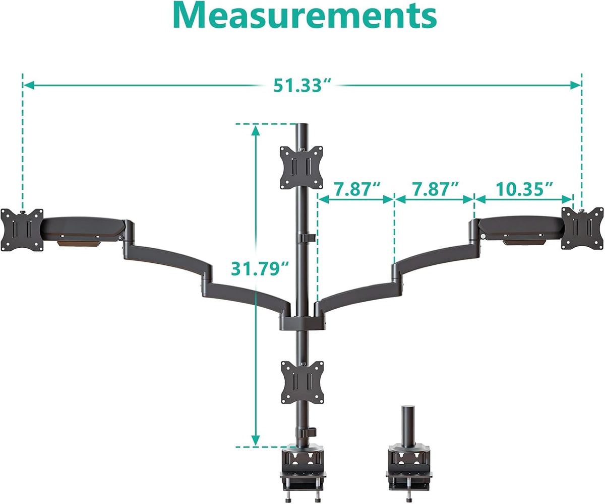 Adjustable Dual Monitor Arm for 13-32 inch Screens, 22 lbs per Arm
