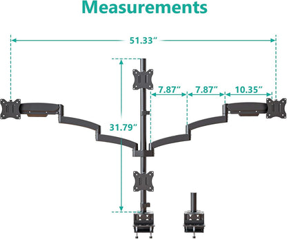 Adjustable Dual Monitor Arm for 13-32 inch Screens, 22 lbs per Arm