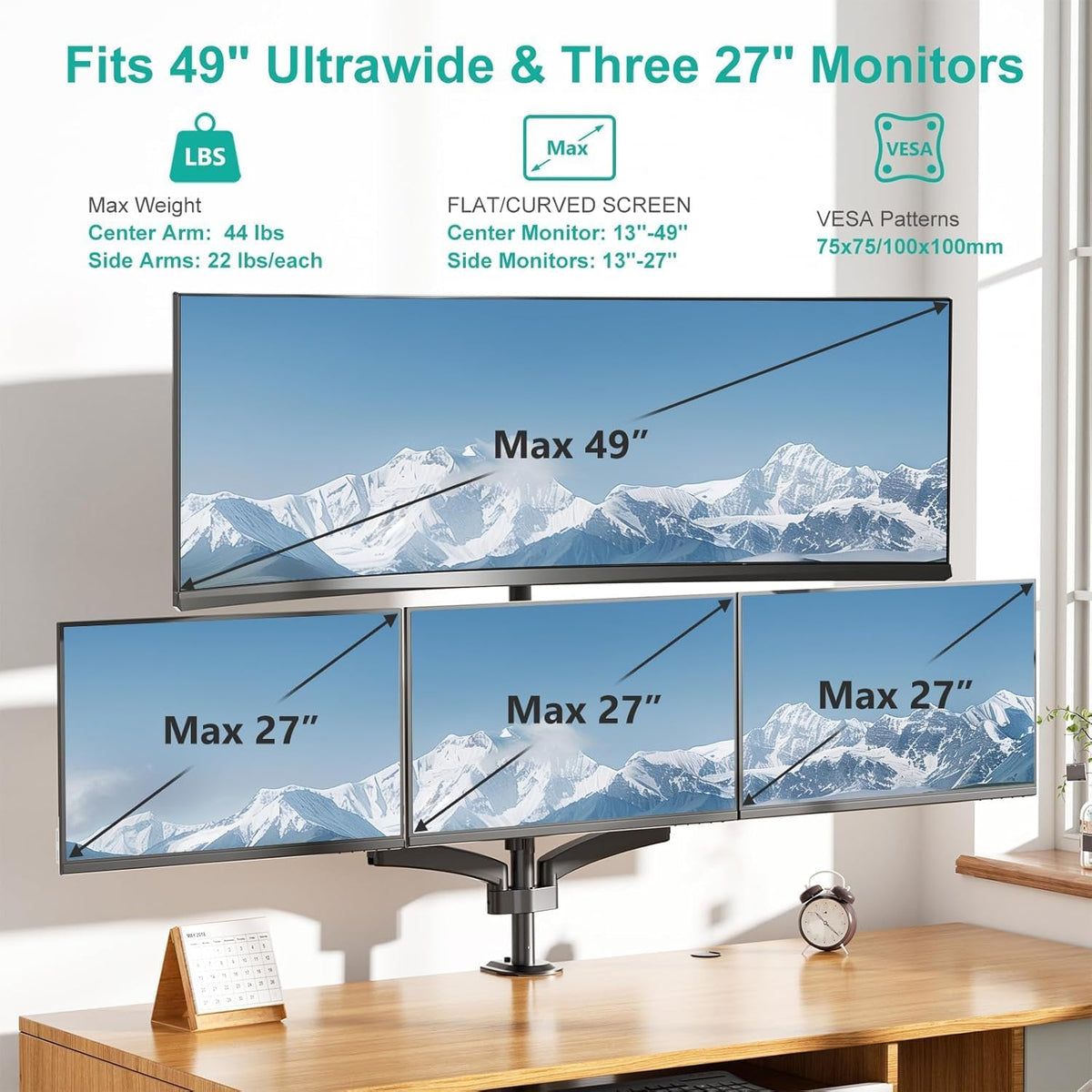 Adjustable Dual Monitor Arm for 13-32 inch Screens, 22 lbs per Arm