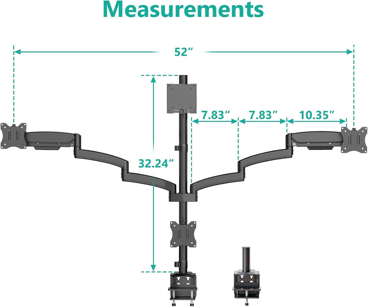 Adjustable Dual Monitor Arm for 13-32 inch Screens, 22 lbs per Arm