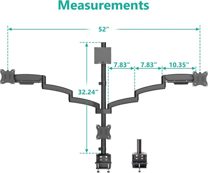 Adjustable Dual Monitor Arm for 13-32 inch Screens, 22 lbs per Arm