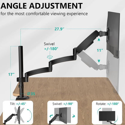 Adjustable Dual Monitor Arm for 13-32 inch Screens, 22 lbs per Arm