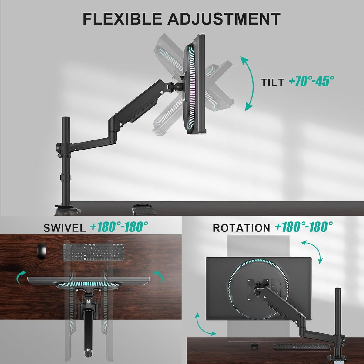 Adjustable Dual Monitor Arm for 13-32 inch Screens, 22 lbs per Arm