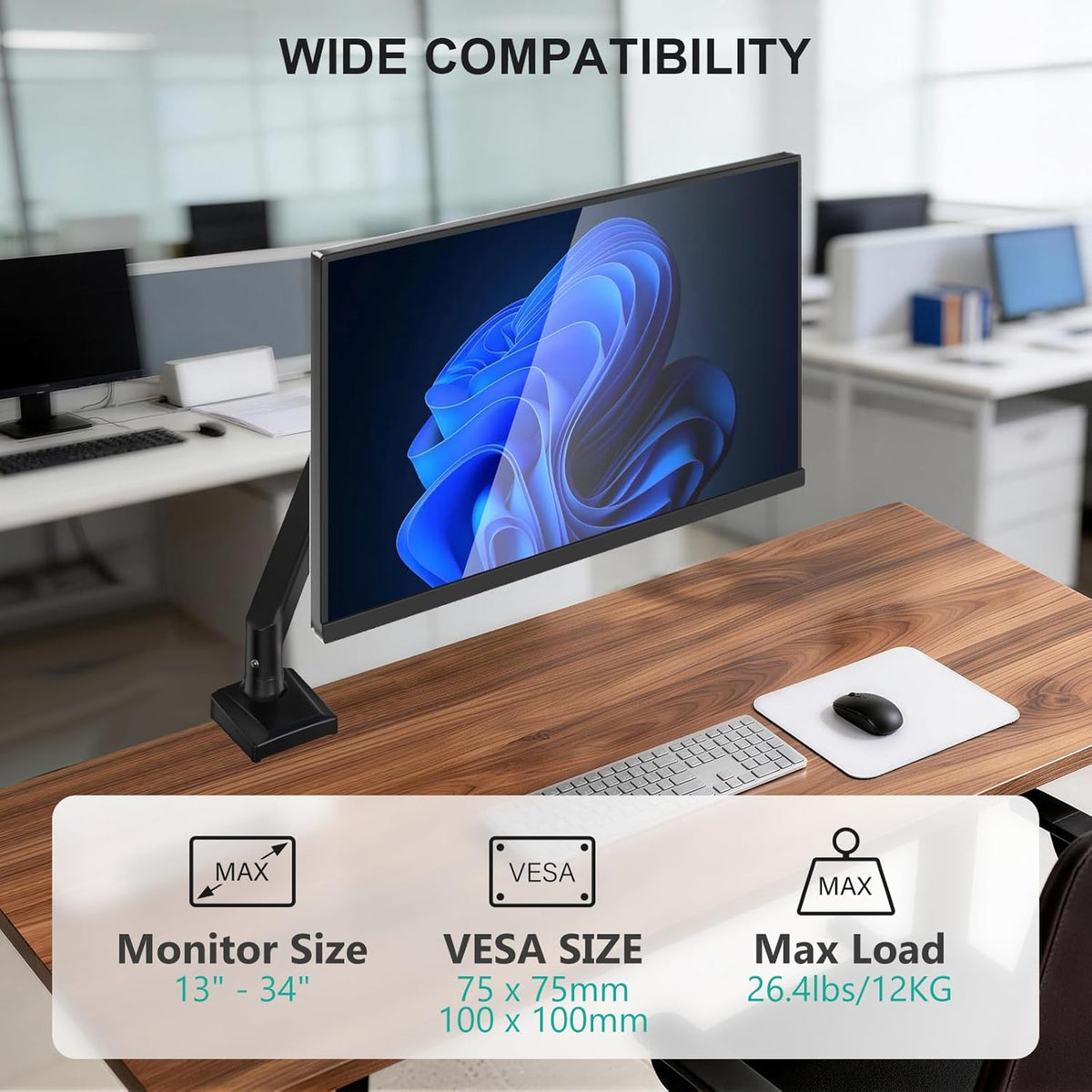 Adjustable Dual Monitor Arm for 13-32 inch Screens, 22 lbs per Arm