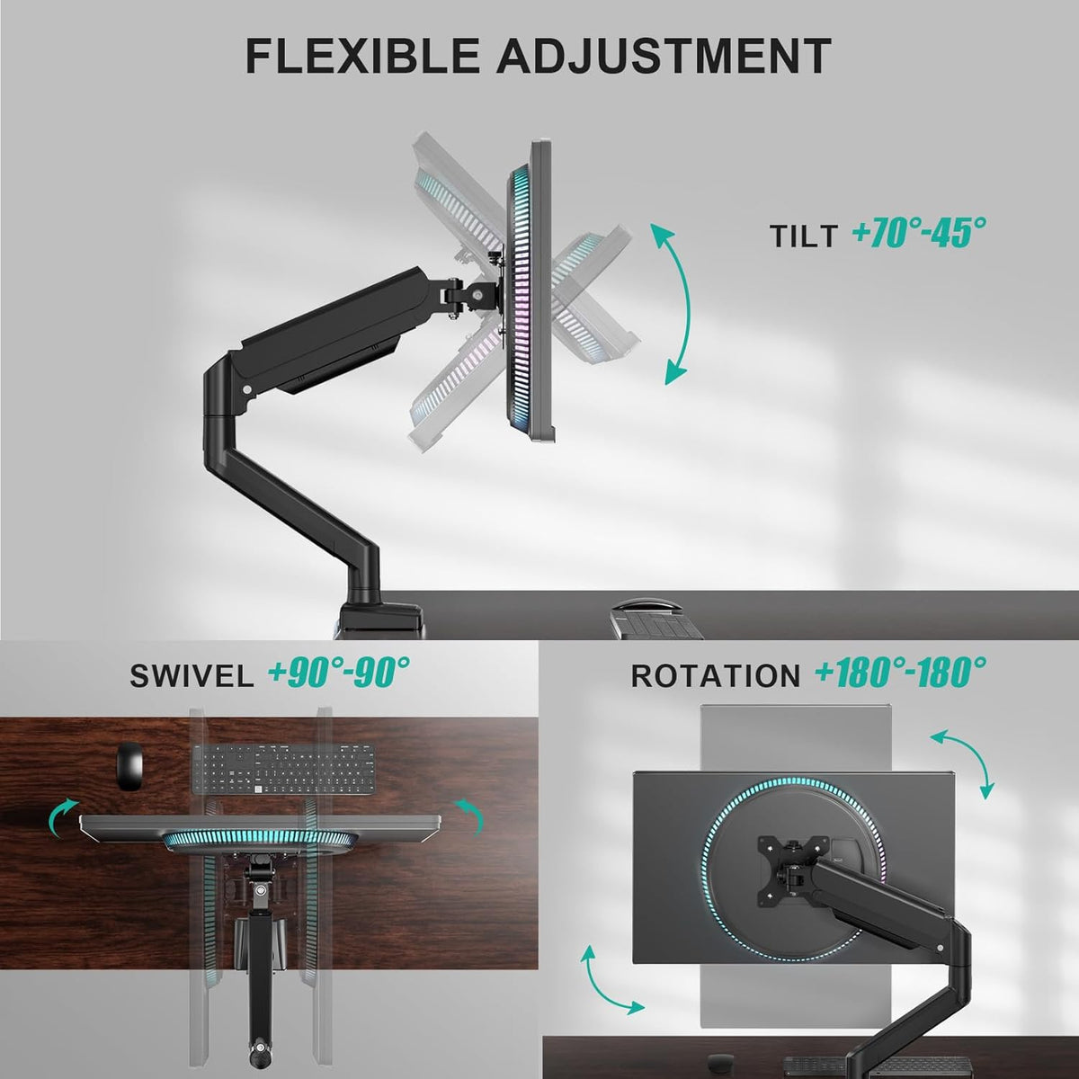 Adjustable Dual Monitor Arm for 13-32 inch Screens, 22 lbs per Arm