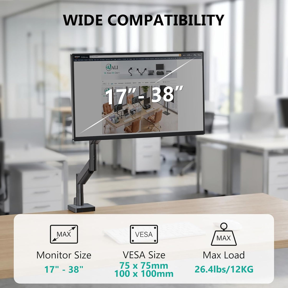 Adjustable Dual Monitor Arm for 13-32 inch Screens, 22 lbs per Arm