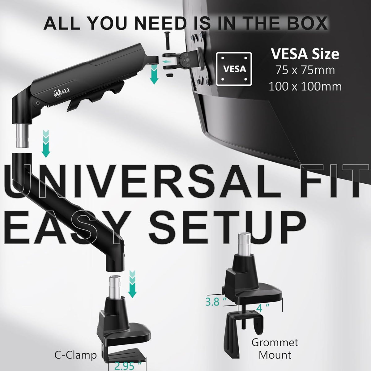 Adjustable Dual Monitor Arm for 13-32 inch Screens, 22 lbs per Arm