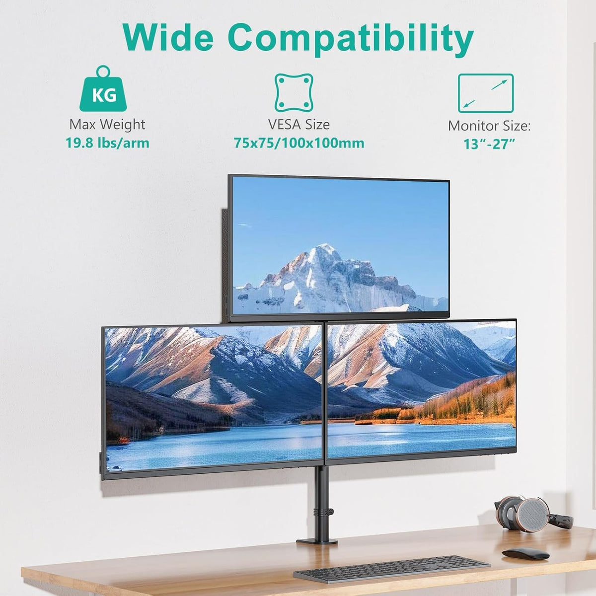 Adjustable Dual Monitor Arm for 13-32 inch Screens, 22 lbs per Arm