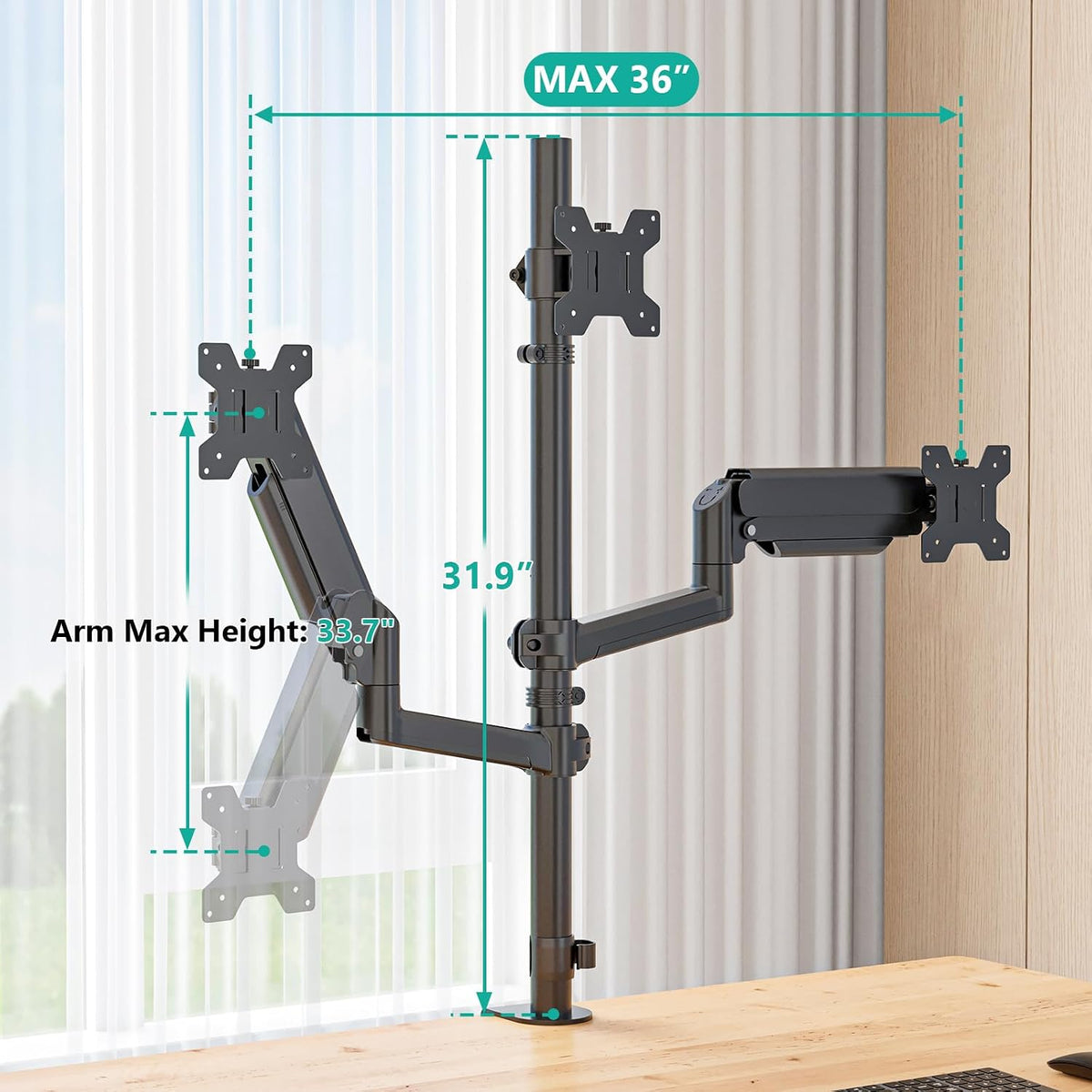 Adjustable Dual Monitor Arm for 13-32 inch Screens, 22 lbs per Arm