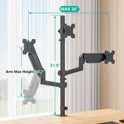 Adjustable Dual Monitor Arm for 13-32 inch Screens, 22 lbs per Arm