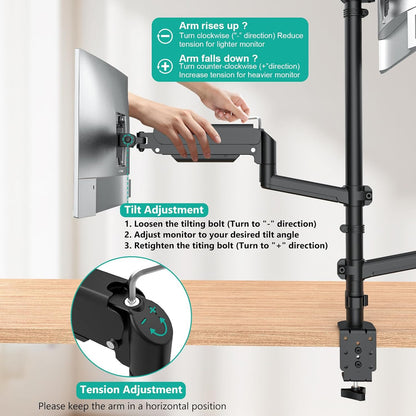 Adjustable Dual Monitor Arm for 13-32 inch Screens, 22 lbs per Arm