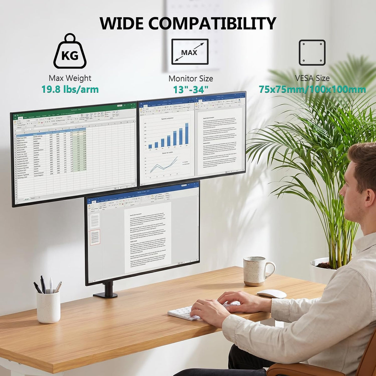 Adjustable Dual Monitor Arm for 13-32 inch Screens, 22 lbs per Arm