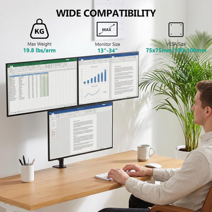 Adjustable Dual Monitor Arm for 13-32 inch Screens, 22 lbs per Arm