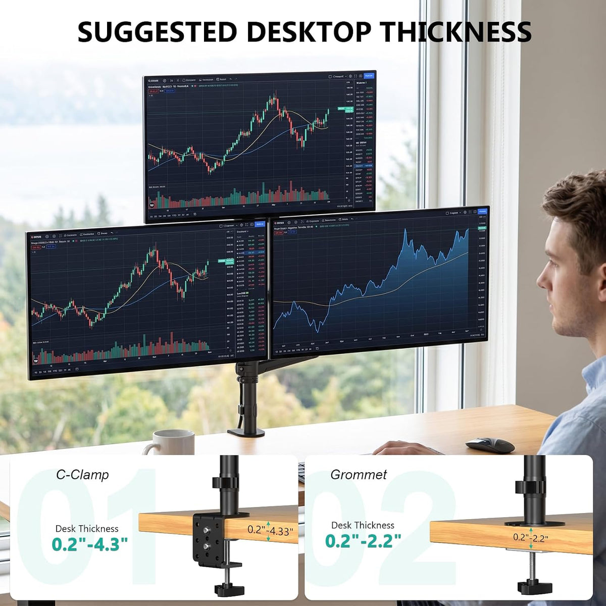 Adjustable Dual Monitor Arm for 13-32 inch Screens, 22 lbs per Arm