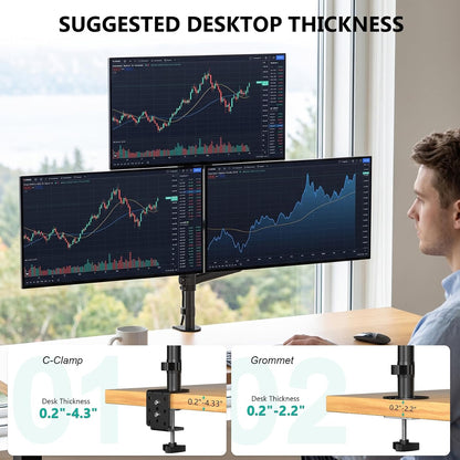 Adjustable Dual Monitor Arm for 13-32 inch Screens, 22 lbs per Arm