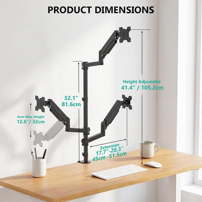 Adjustable Dual Monitor Arm for 13-32 inch Screens, 22 lbs per Arm