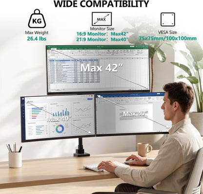Adjustable Dual Monitor Arm for 13-32 inch Screens, 22 lbs per Arm