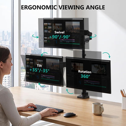 Adjustable Dual Monitor Arm for 13-32 inch Screens, 22 lbs per Arm