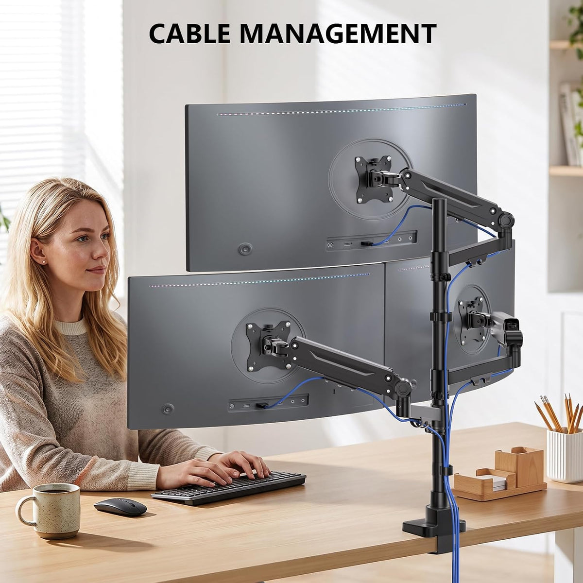 Adjustable Dual Monitor Arm for 13-32 inch Screens, 22 lbs per Arm