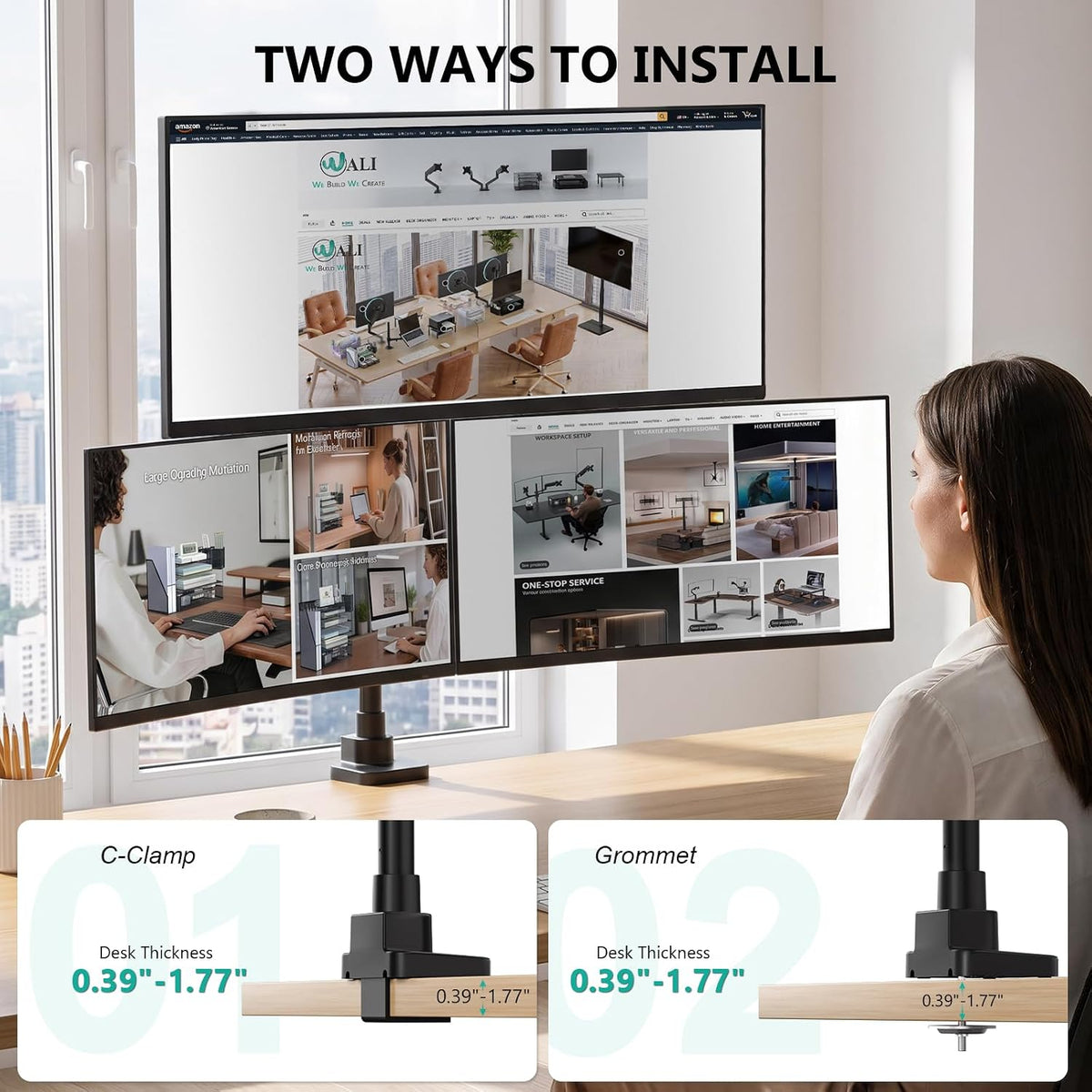 Adjustable Dual Monitor Arm for 13-32 inch Screens, 22 lbs per Arm