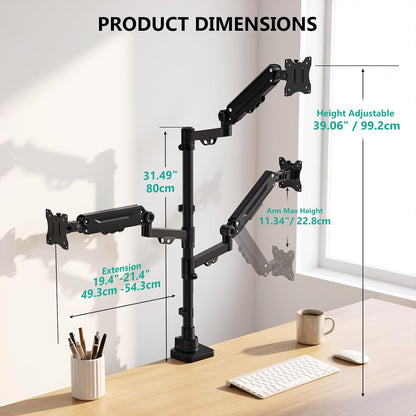 Adjustable Dual Monitor Arm for 13-32 inch Screens, 22 lbs per Arm