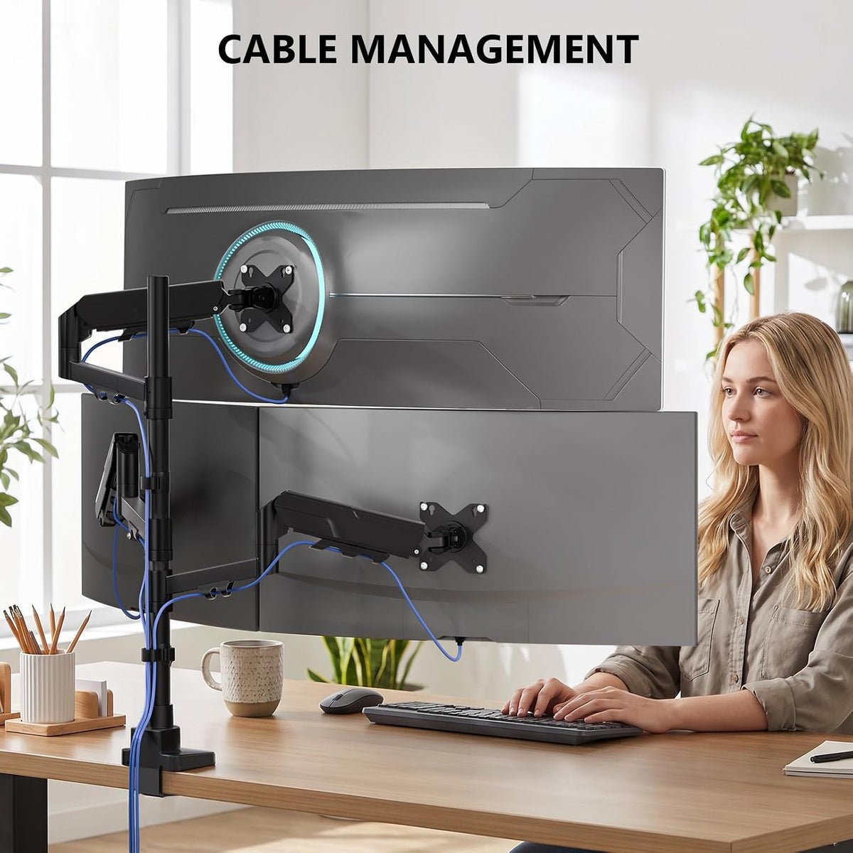 Adjustable Dual Monitor Arm for 13-32 inch Screens, 22 lbs per Arm