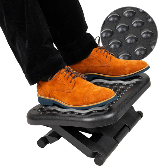 Foot Rest, Under Desk at Work, Ergonomic, Height Adjustable, Office, Plastic, Black