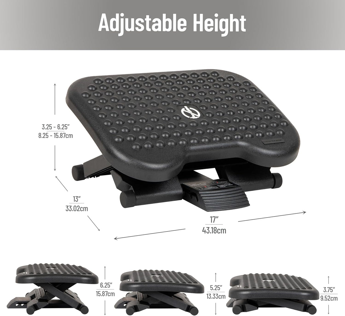 Foot Rest, Under Desk at Work, Ergonomic, Height Adjustable, Office, Plastic, Black
