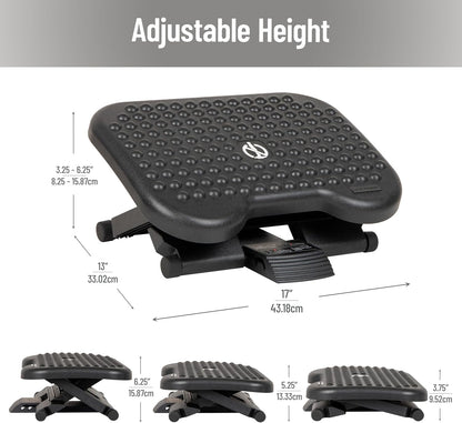 Foot Rest, Under Desk at Work, Ergonomic, Height Adjustable, Office, Plastic, Black