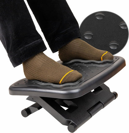 Foot Rest, Under Desk at Work, Ergonomic, Height Adjustable, Office, Plastic, Black