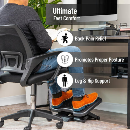 Foot Rest, Under Desk at Work, Ergonomic, Height Adjustable, Office, Plastic, Black