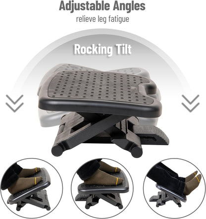 Foot Rest, Under Desk at Work, Ergonomic, Height Adjustable, Office, Plastic, Black