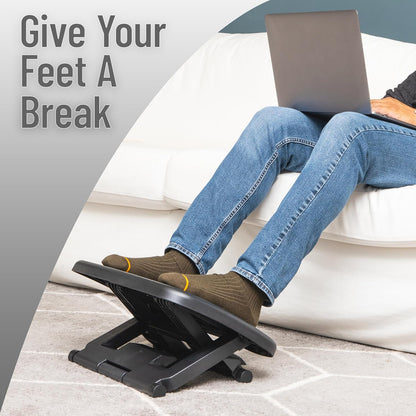 Foot Rest, Under Desk at Work, Ergonomic, Height Adjustable, Office, Plastic, Black